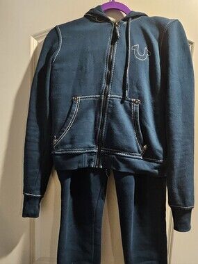 True Religion Women's Dark Teal Track Pants & Zip Hoodie Set
